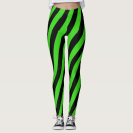 Leggings Patrón de rayas diagonales verdes y negros