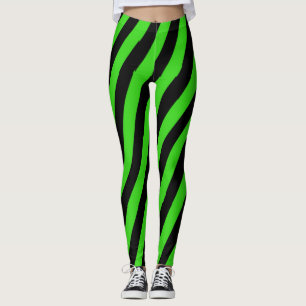 Leggings Patrón de rayas diagonales verdes y negros