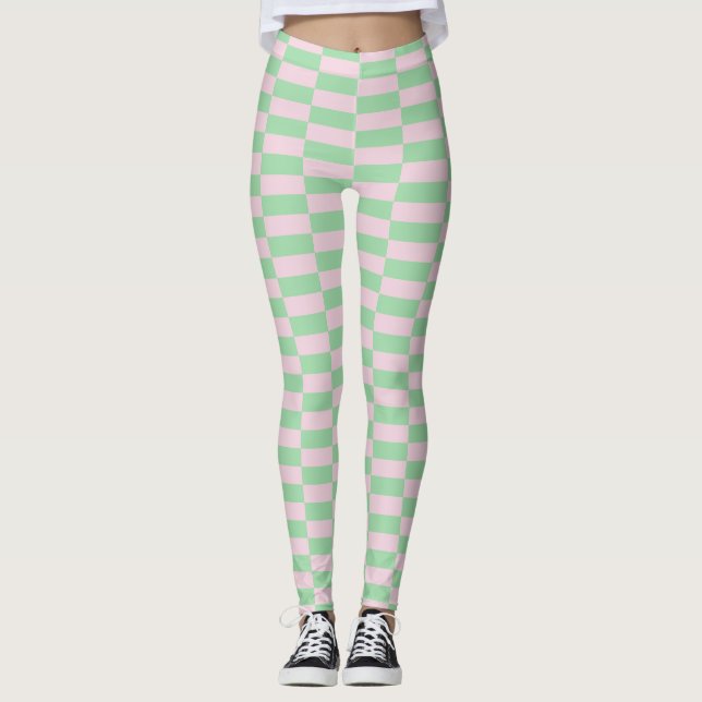 Leggings Patrón de rayas estilizadas Verde rosa (Anverso)