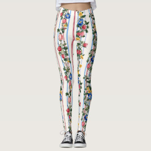 Leggings Patrón de rayas florales de fresa vertical vintage