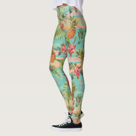 Leggings Patrón de rayas florales de piña tropical