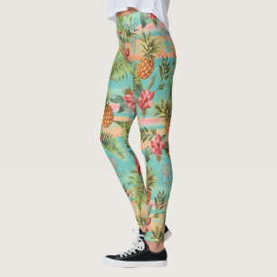 Leggings Patrón de rayas florales de piña tropical