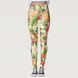 Leggings Patrón de rayas florales de piña tropical