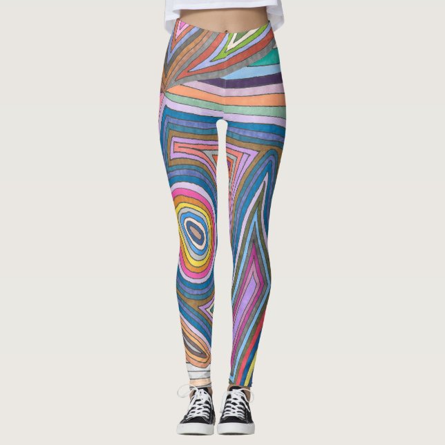 Leggings Patrón de rayas geométricas abstractas vibrantes (Anverso)