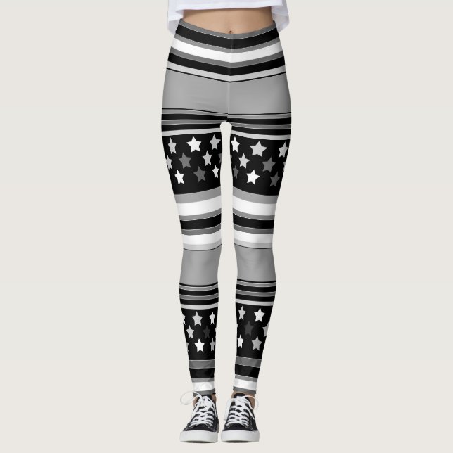 Leggings Patrón de rayas horizontal con estrellas (Anverso)