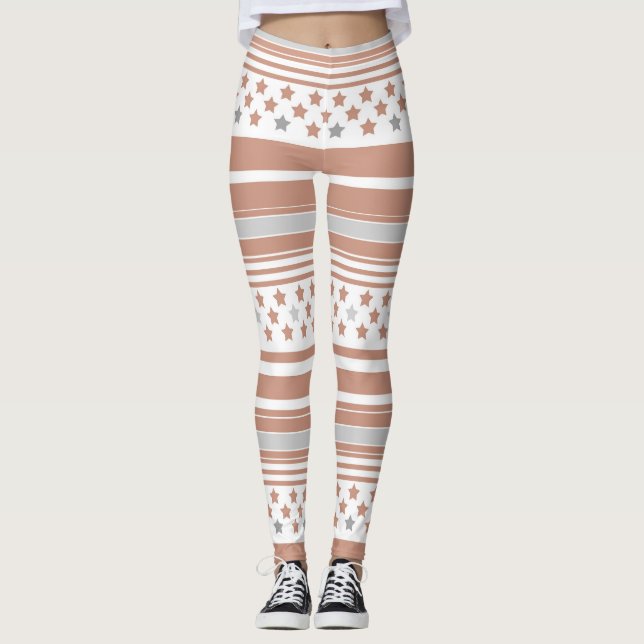 Leggings Patrón de rayas marrones con estrellas (Anverso)