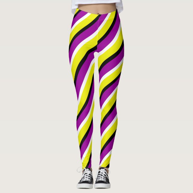 Leggings Patrón de rayas moradas amarillas (Anverso)