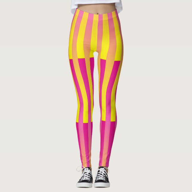 Leggings Patrón de rayas naranja amarillo rosa (Anverso)