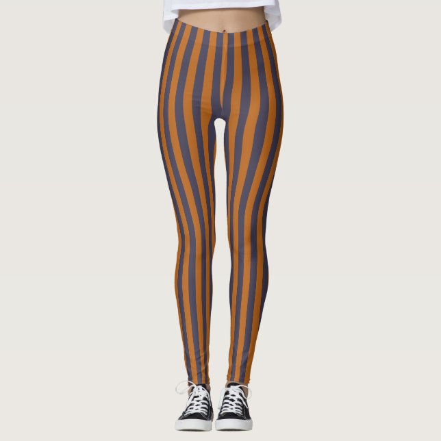 Leggings Patrón de rayas naranjas moradas (Anverso)