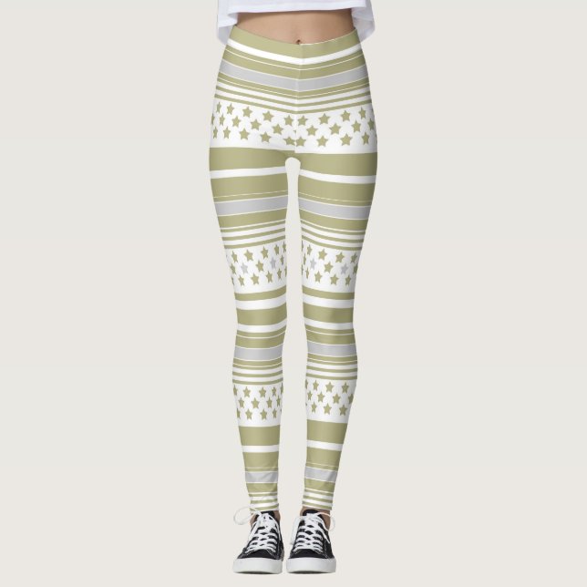 Leggings Patrón de rayas oliva con estrellas (Anverso)
