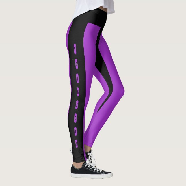 Leggings Patrón de rayas púrpuras negras Nombre personaliza (Derecha)