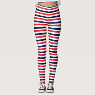 Leggings Patrón de rayas rojas, azules y blancas