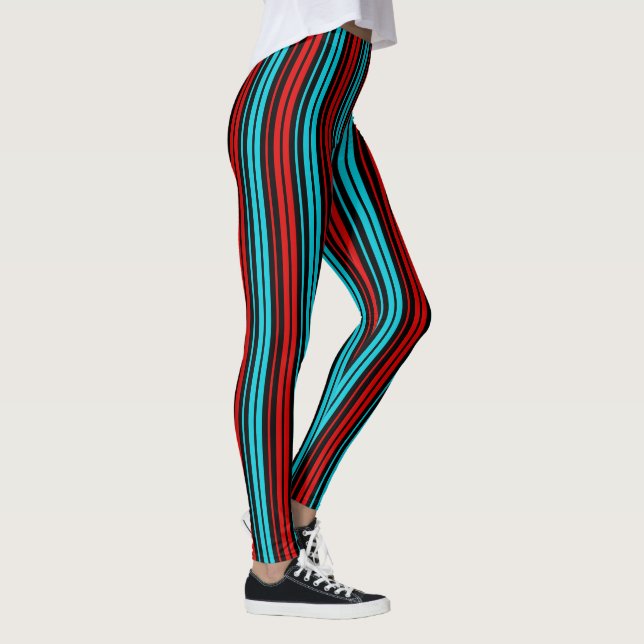 Leggings Patrón de rayas rojas y azules negras (Derecha)