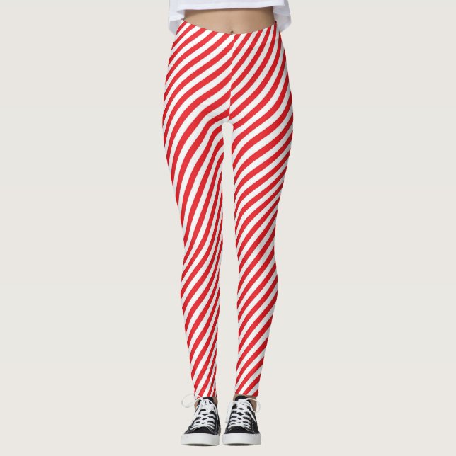Leggings Patrón de rayas rojas y blancas (Anverso)