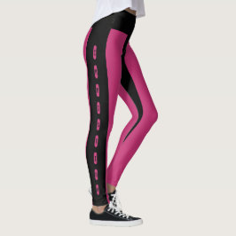 Leggings Patrón de rayas rosadas negras Nombre personalizad