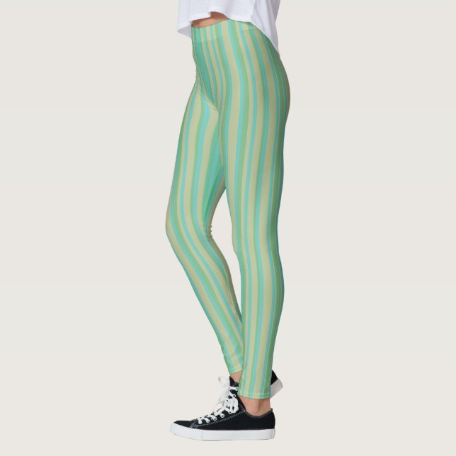 Leggings Patrón de rayas verde jade moderno (Izquierda)