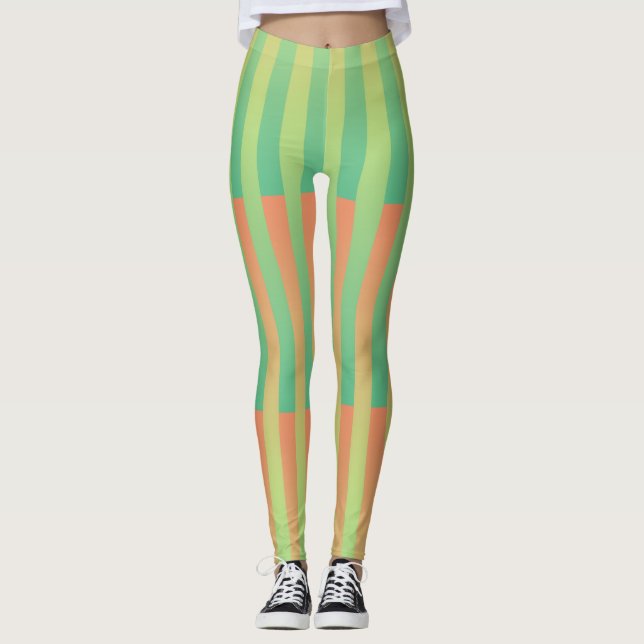 Leggings Patrón de rayas verde naranja (Anverso)
