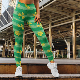 Leggings Patrón de rayas verdes con ropas doradas Patrick