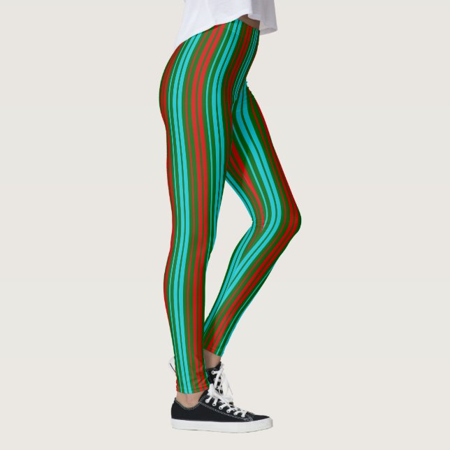 Leggings Patrón de rayas verdes rojas y azules   (Derecha)