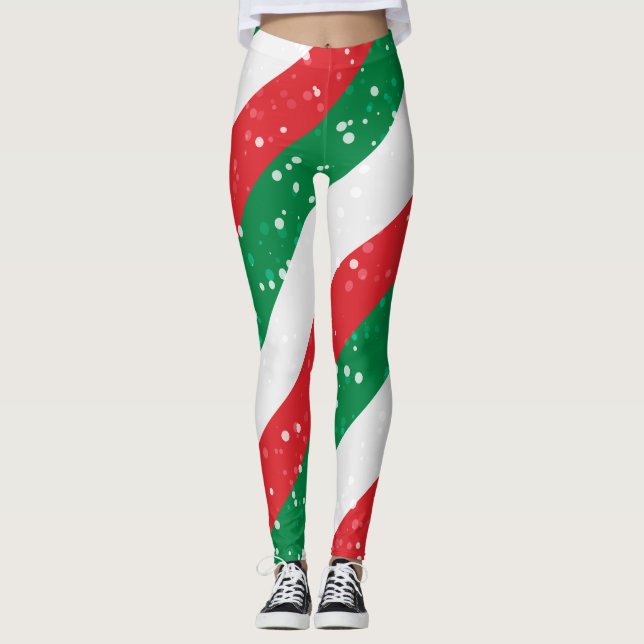 Leggings Patrón De Rayas Verdes Y Rojas De Los navidades (Anverso)