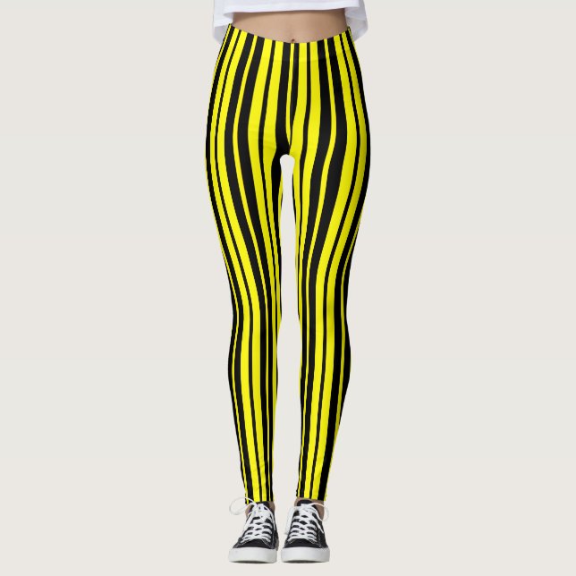 Leggings Patrón de rayas verticales amarillas y negras (Anverso)