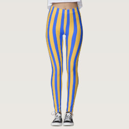 Leggings Patrón de rayas verticales azul y dorado negrita