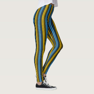 Leggings Patrón de rayas verticales azules y amarillas sobr