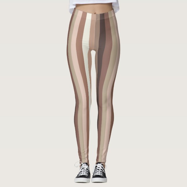 Leggings Patrón de rayas verticales de tierra (Anverso)