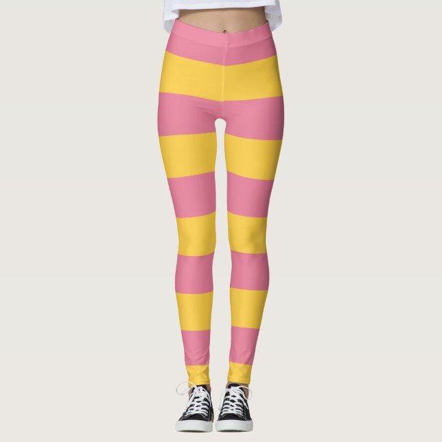 Leggings Patrón de rayas verticales rosa y amarillo vibrant (Anverso)