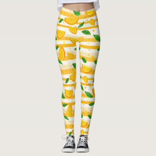Leggings Patrón de rebanada de Naranja con hojas verdes