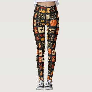 Leggings Patrón de reducción del arte popular de otoño   Rú