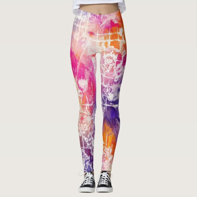 Leggings Patrón de rejilla geométrica abstracta moderna (Anverso)