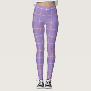 Leggings Patrón de rejilla simple rosa y púrpura de lavanda