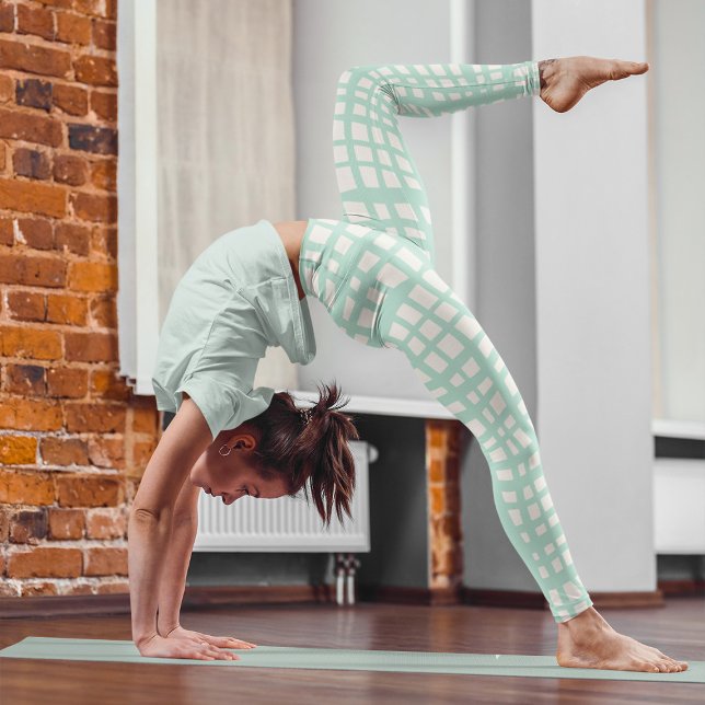 Leggings Patrón de rejilla turquesa retro pastel (Subido por el creador)