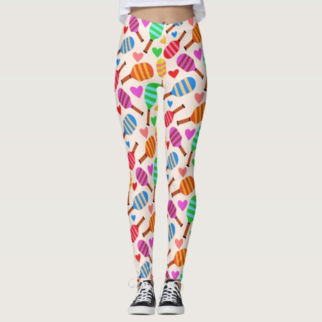 Leggings Patrón de remo de bolas con corazón (Anverso)