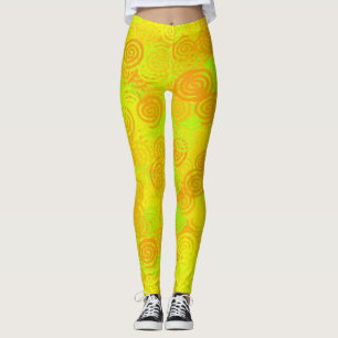 Leggings Patrón de remolinos de verde amarillo y naranja
