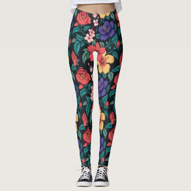 Leggings Patrón de repetición de flores silvestres (Anverso)