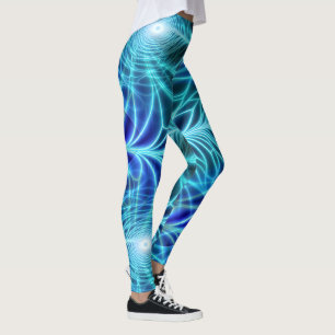 Leggings Patrón de repetición de fractal luminoso azul eléc