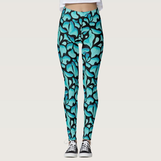 Leggings Patrón de repetición de hoja azul (Anverso)
