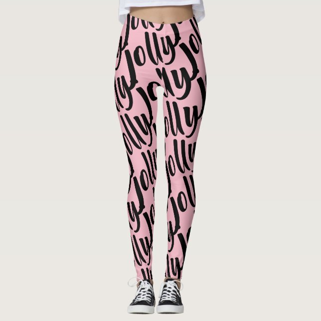 Leggings Patrón de repetición de Jolly en caligrafía rosa (Anverso)