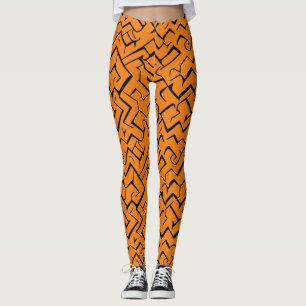 Leggings Patrón De Repetición De naranja Y Negro Maze mod