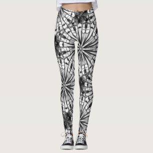 LEGGINGS PATRÓN DE REPETICIÓN RADIAL BLANCA NEGRA DE KALE