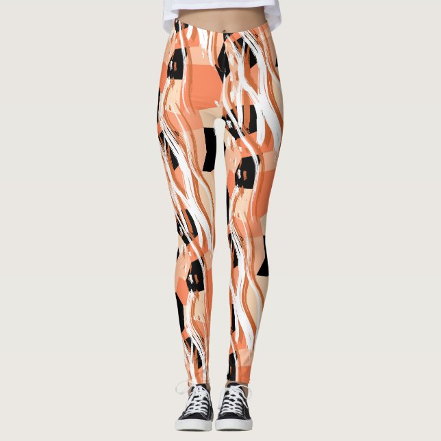 Leggings Patrón de resumen de color blanco negro. (Anverso)