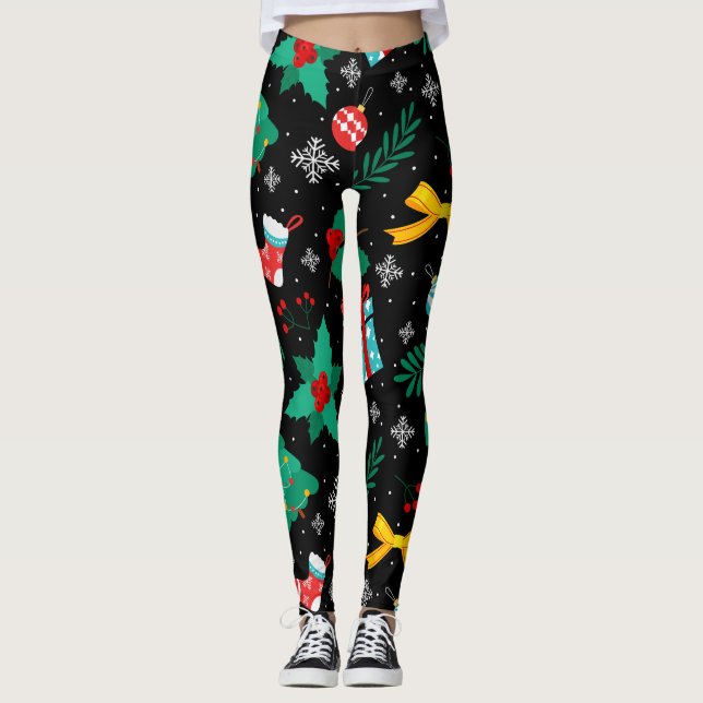 Leggings Patrón de resumen de Navidades elegantes (Anverso)