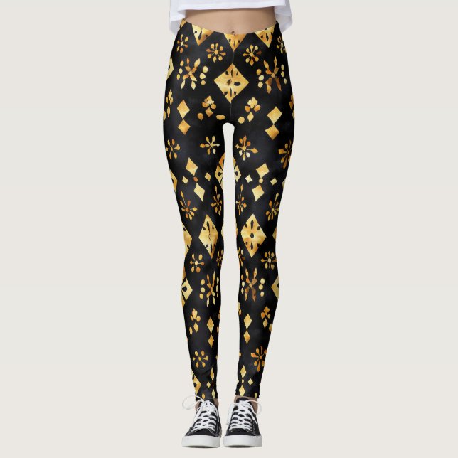 Leggings Patrón de resumen negro dorado (Anverso)