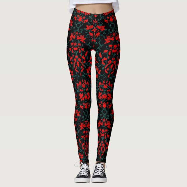 Leggings Patrón de resumen negro rojo (Anverso)