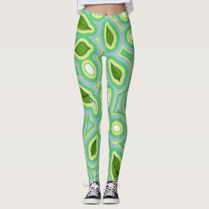 Leggings Patrón de riel de primavera en azul cielo, amarill