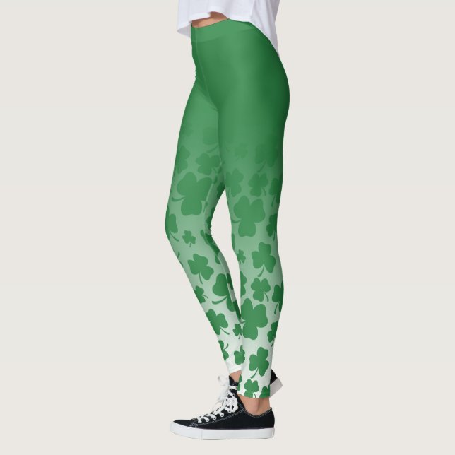 Leggings Patrón de roca verde ómbre y verde sobre blanco (Izquierda)