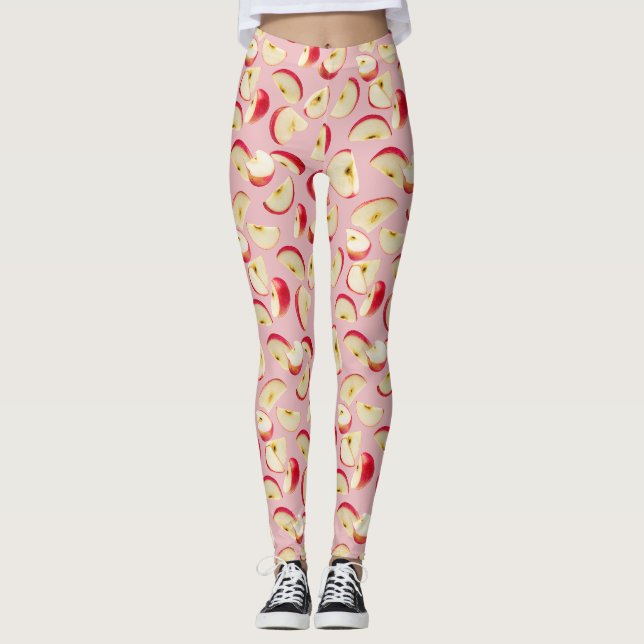 Leggings Patrón de Rodaja de Manzana Roja (Anverso)
