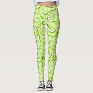 Leggings Patrón de rodajas de manzana verde